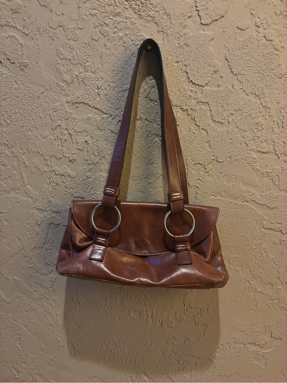 Brown Leather Blaqué Shoulder Bag with Silver Ring Accents